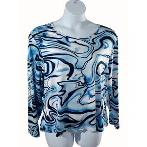 Shein Curve 3XL Blue Marble Print Long Sleeve Tunic Top Womens Polyester Blend